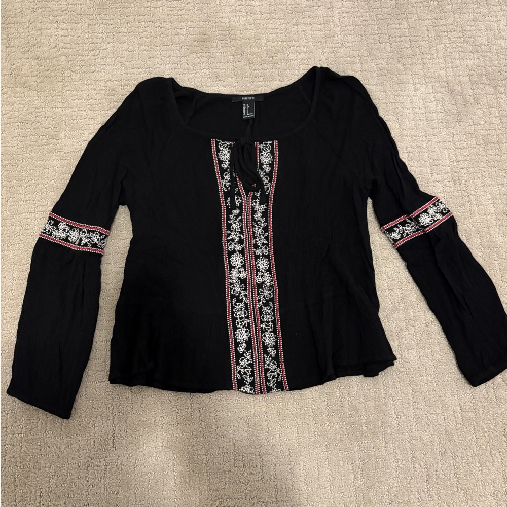 Forever21 | Black Embroidered Detail Top - Small